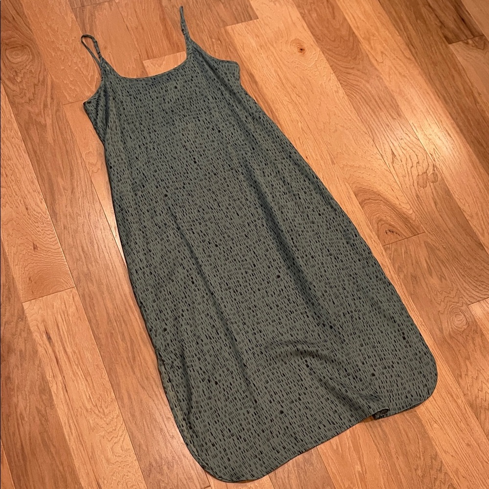 Eileen Fisher Teal Dash Print Spaghetti Strap Dress